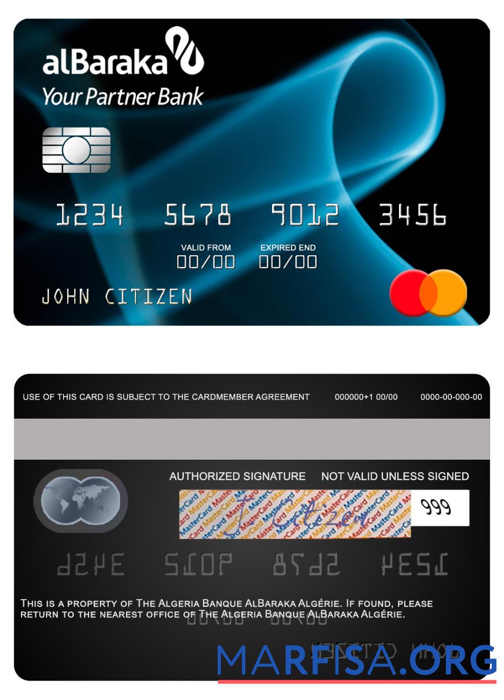 Blank Algeria Banque AlBaraka Algérie mastercard real example